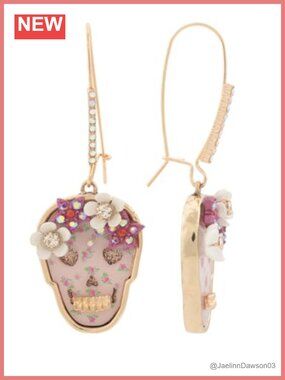 Gold-Tone Sugar Skull Dangle Earrings with Crystal & Enamel Accents